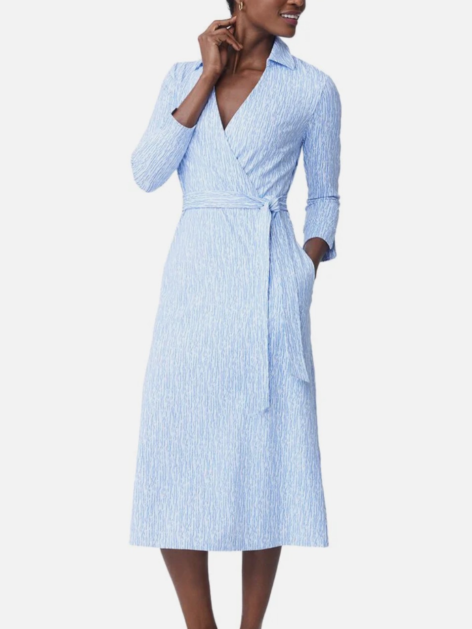 Nwot J. Mclaughlin Verte Light Blue Wrap Midi Dress With Belt Sz L